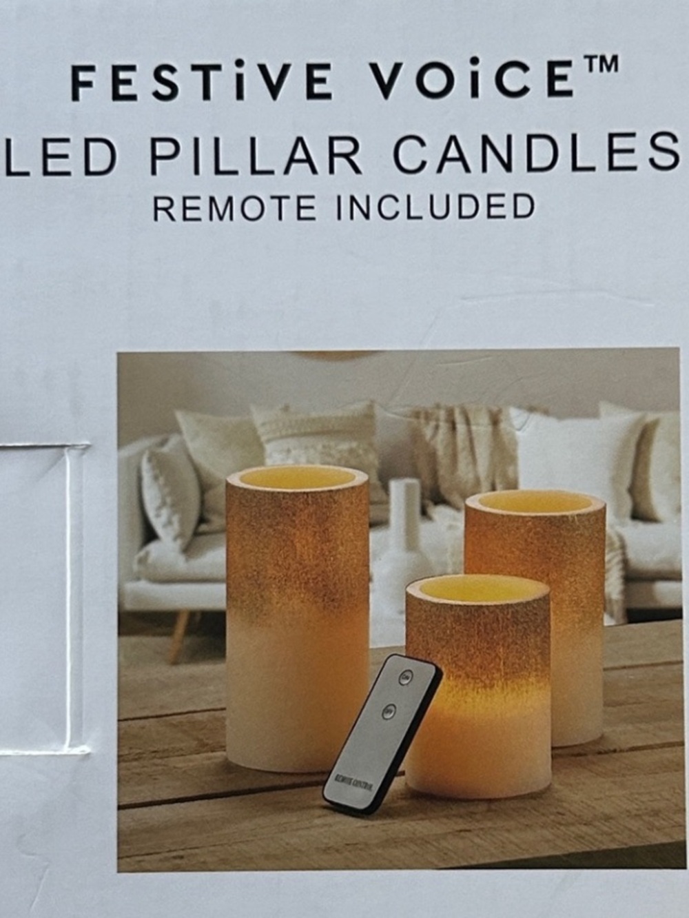 LED Sparkling Gold Pillar Candles with Remote Set of 3 New In Box NWT